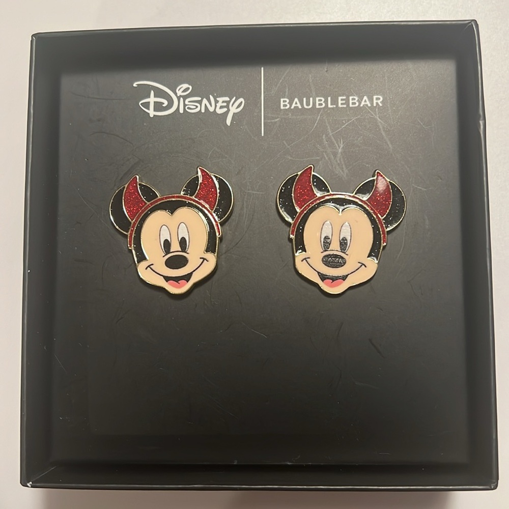 NIB BaubleBar x Disney Mickey devil horn headband earrings